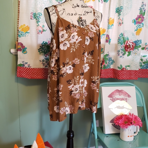 TORRID Brown linen button front floral cami NWT L 12 plus size 0X - Picture 4 of 6